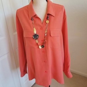Lady Hathaway Silk Long Sleeve Blouse Salmon Coral